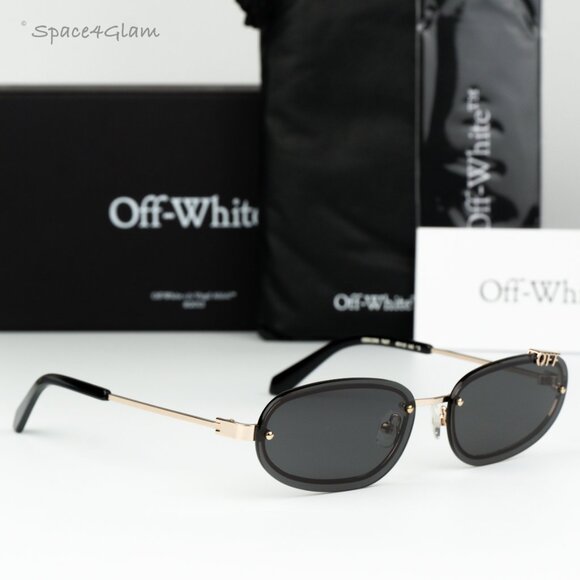 Off-White Men Sunglasses Gold Grey Oval OERI13M MIAMI 7607 NEW AUTHENTIC - Picture 3 of 12